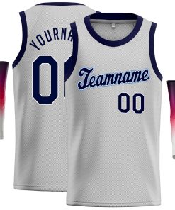 Custom Gray Navy-Power Blue Classic Tops Casual Basketball Jersey
