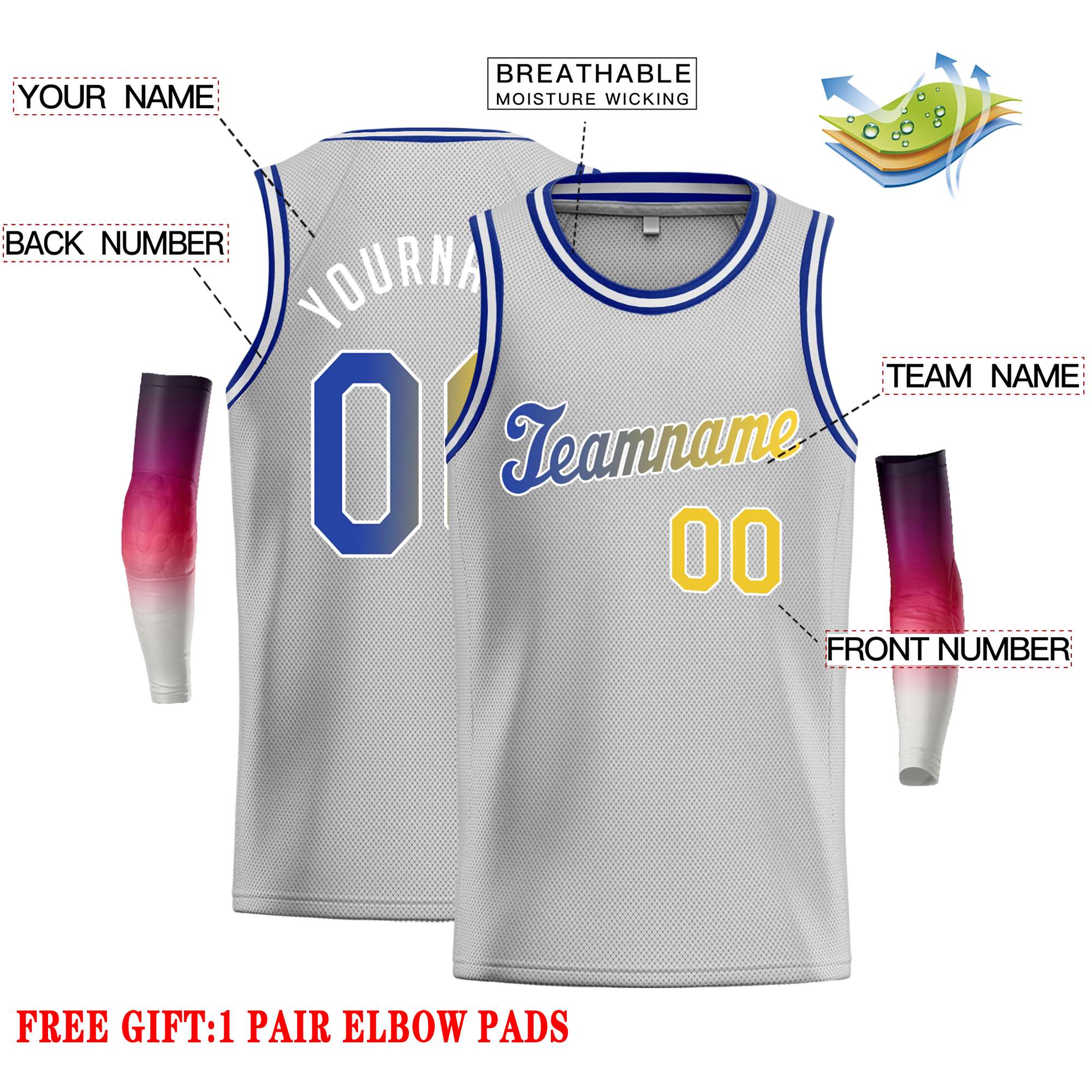 Custom Gray Royal-White Classic Tops Casual Basketball Jersey - Image 2