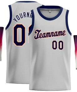 Custom Gray Navy-Orange Classic Tops Casual Basketball Jersey