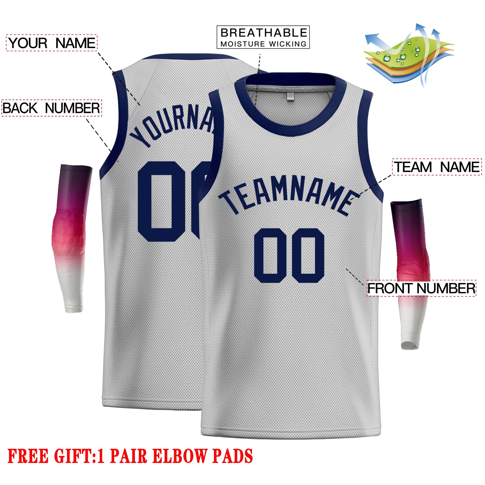 Custom Gray Navy Classic Tops Casual Basketball Jersey - Image 2