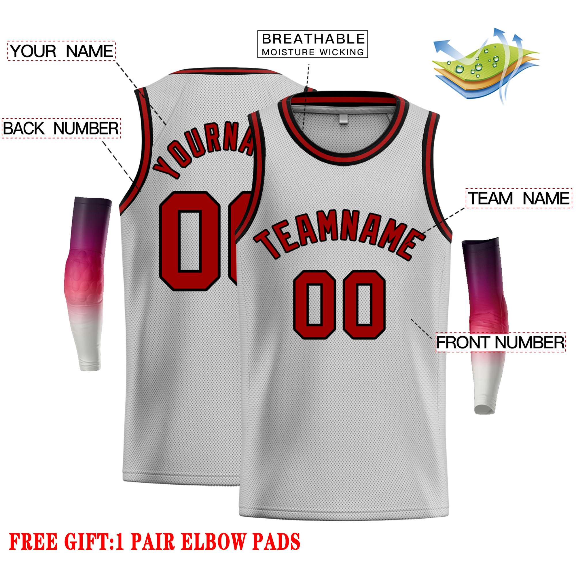 Custom Gray Maroon-Black Classic Tops Casual Basketball Jersey - Image 2
