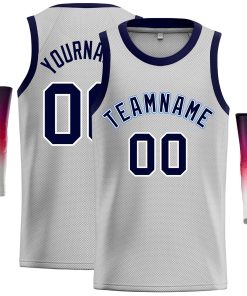 Custom Gray Navy-Power Blue Classic Tops Casual Basketball Jersey