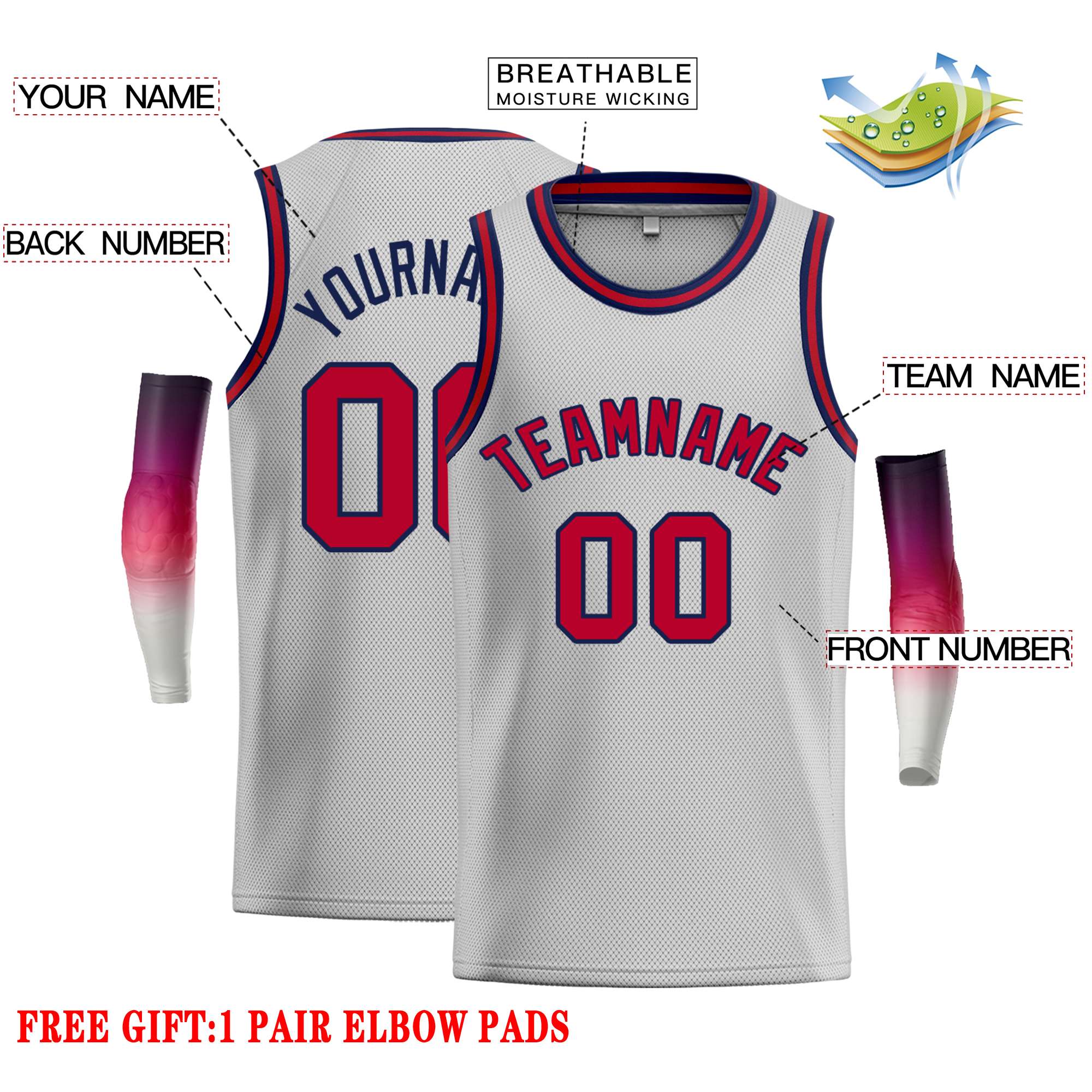 Custom Gray Maroon-Navy Classic Tops Casual Basketball Jersey - Image 2