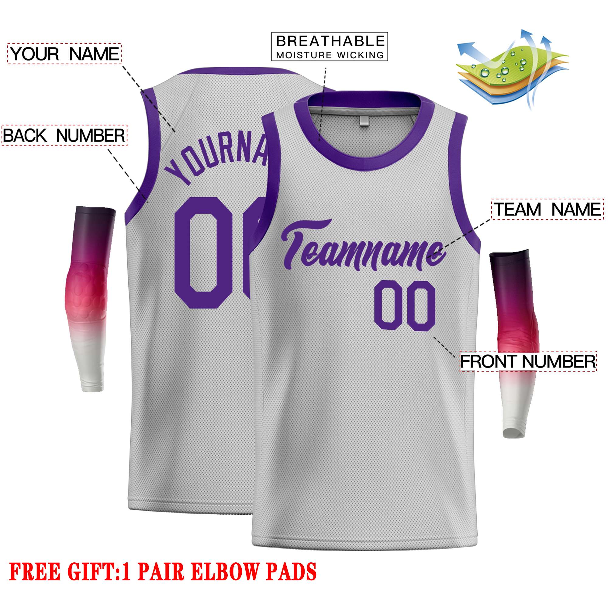 Custom Gray Purple Classic Tops Casual Basketball Jersey - Image 2