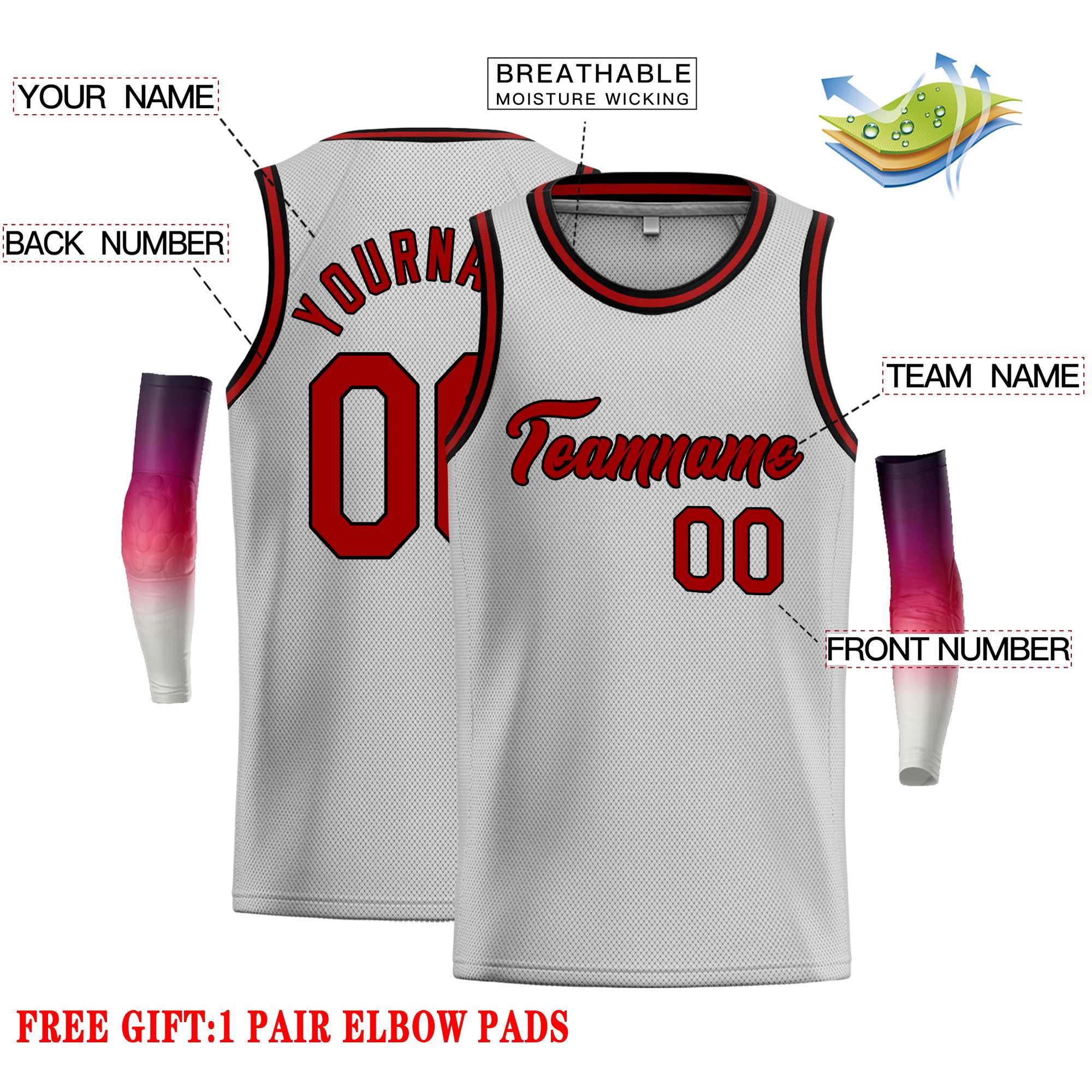 Custom Gray Maroon-Black Classic Tops Casual Basketball Jersey - Image 2