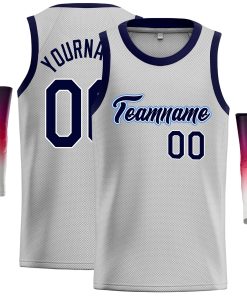Custom Gray Navy-Power Blue Classic Tops Casual Basketball Jersey