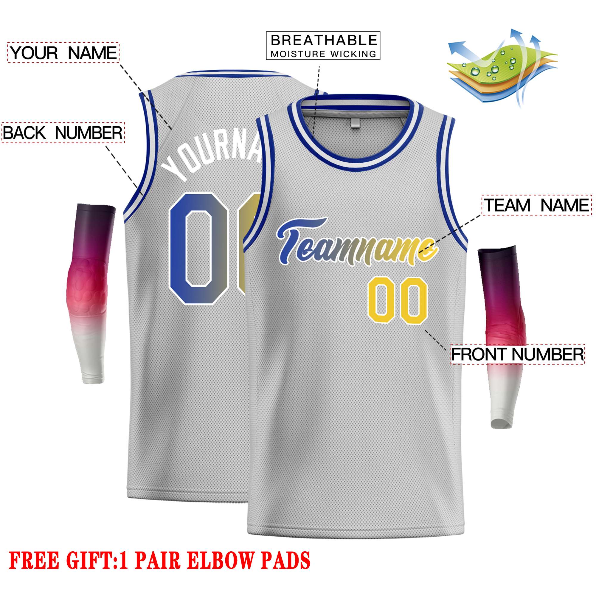 Custom Gray Royal-White Classic Tops Casual Basketball Jersey - Image 2