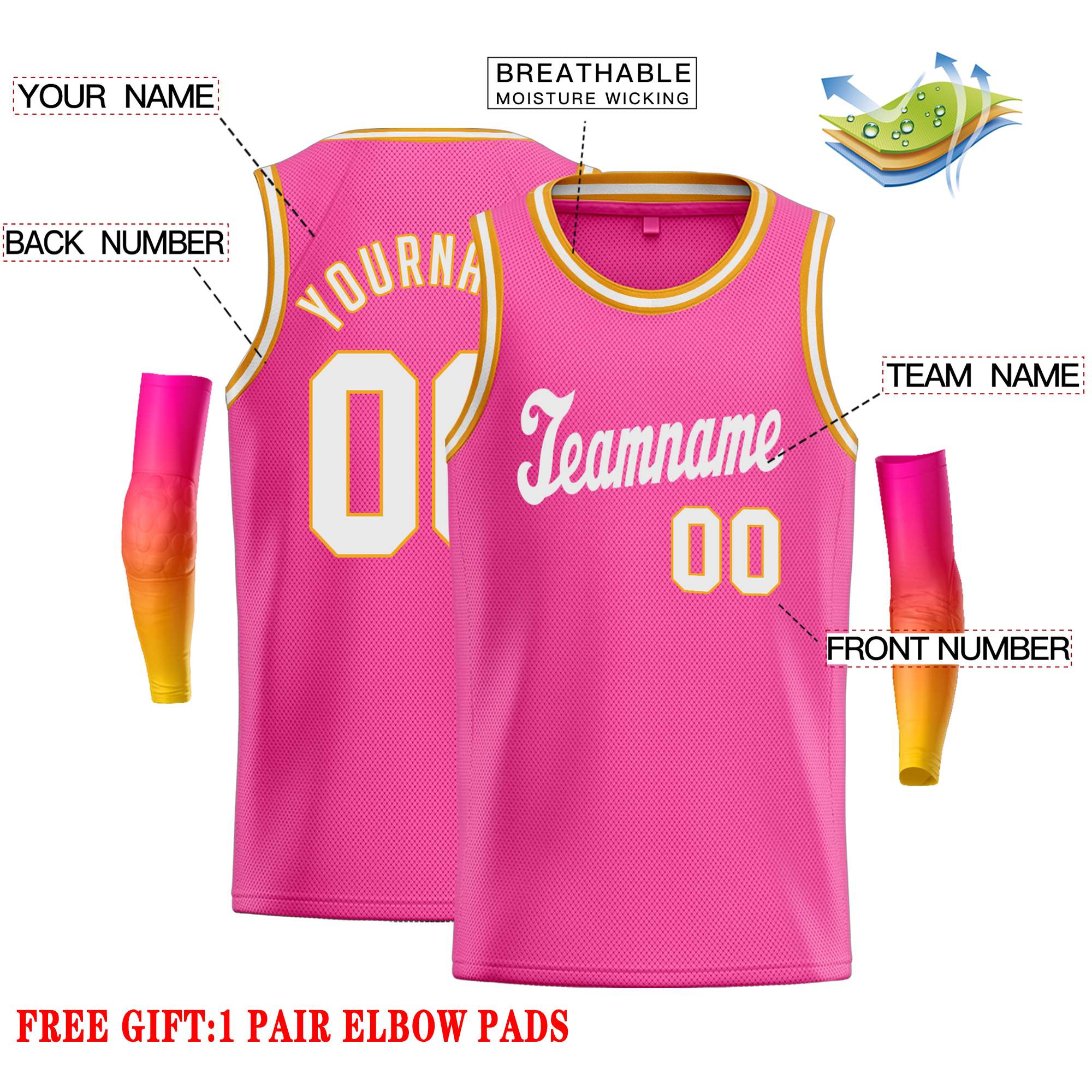 Custom Pink White Classic Tops Casual Basketball Jersey - Image 2