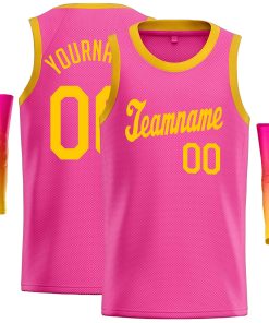 Custom Pink Yellow Classic Tops Casual Basketball Jersey