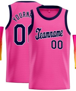Custom Pink Navy-Yellow Classic Tops Casual Basketball Jersey