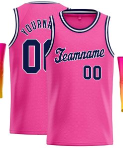 Custom Pink Navy-White Classic Tops Casual Basketball Jersey