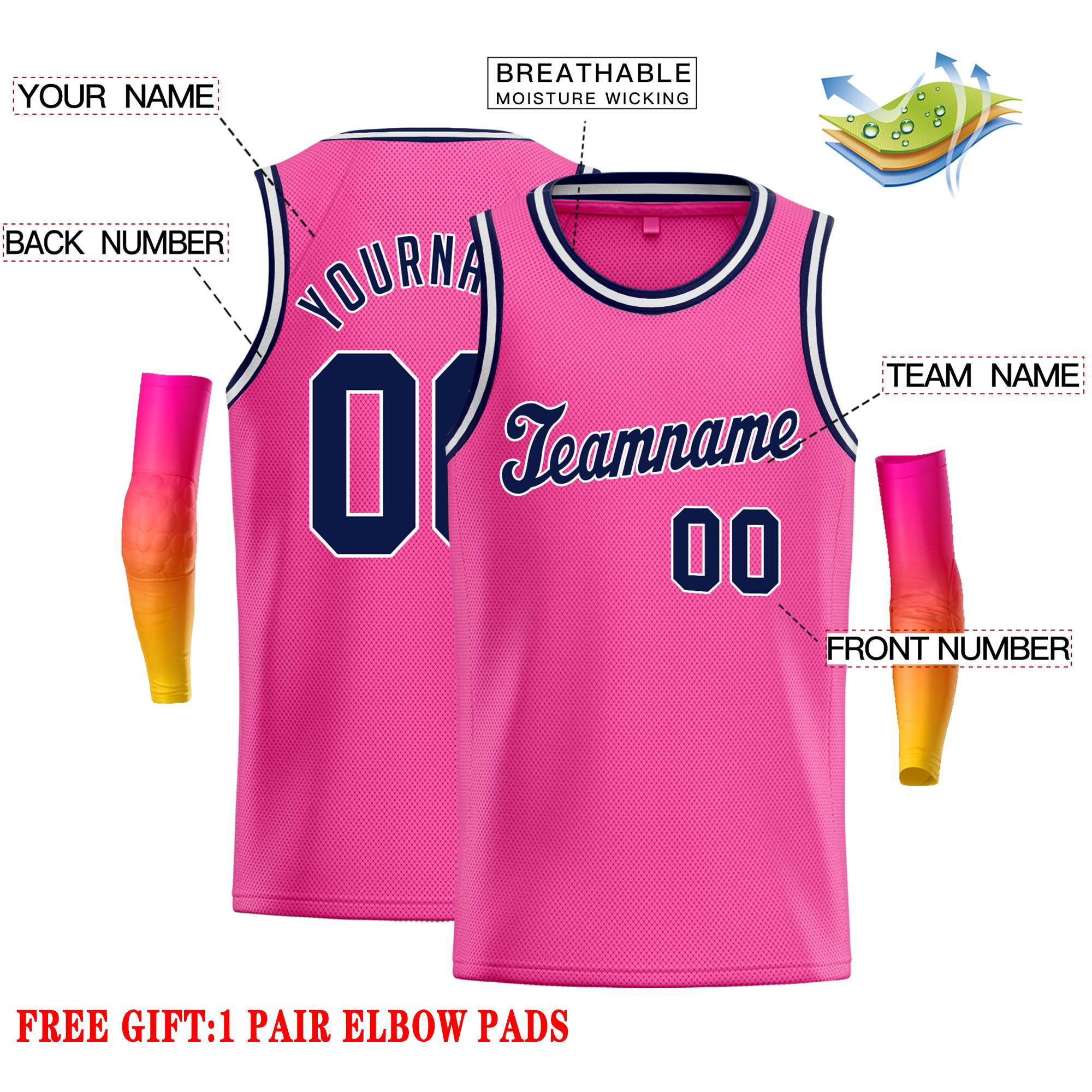 Custom Pink Navy-White Classic Tops Casual Basketball Jersey - Image 2