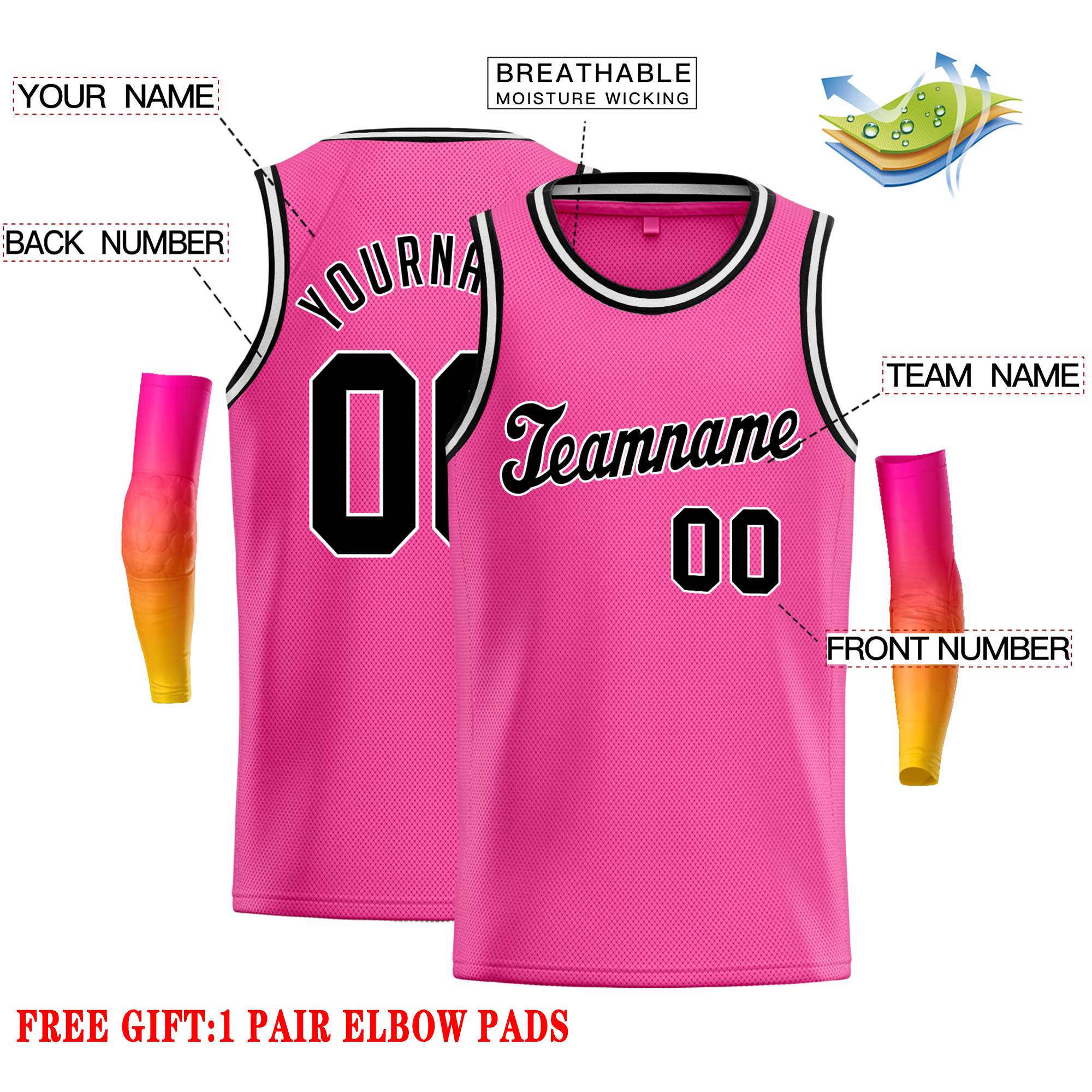Custom Pink Black-White Classic Tops Casual Basketball Jersey - Image 2