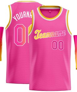 Custom Pink Yellow-White Classic Tops Casual Basketball Jersey