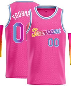 Custom Pink Yellow-White Classic Tops Casual Basketball Jersey