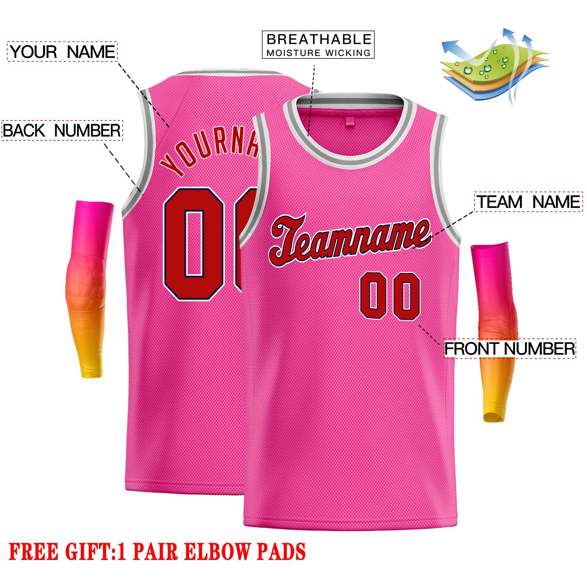 Custom Pink Red-Black Classic Tops Casual Basketball Jersey - Image 2