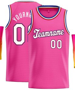 Custom Pink White-Red Classic Tops Casual Basketball Jersey