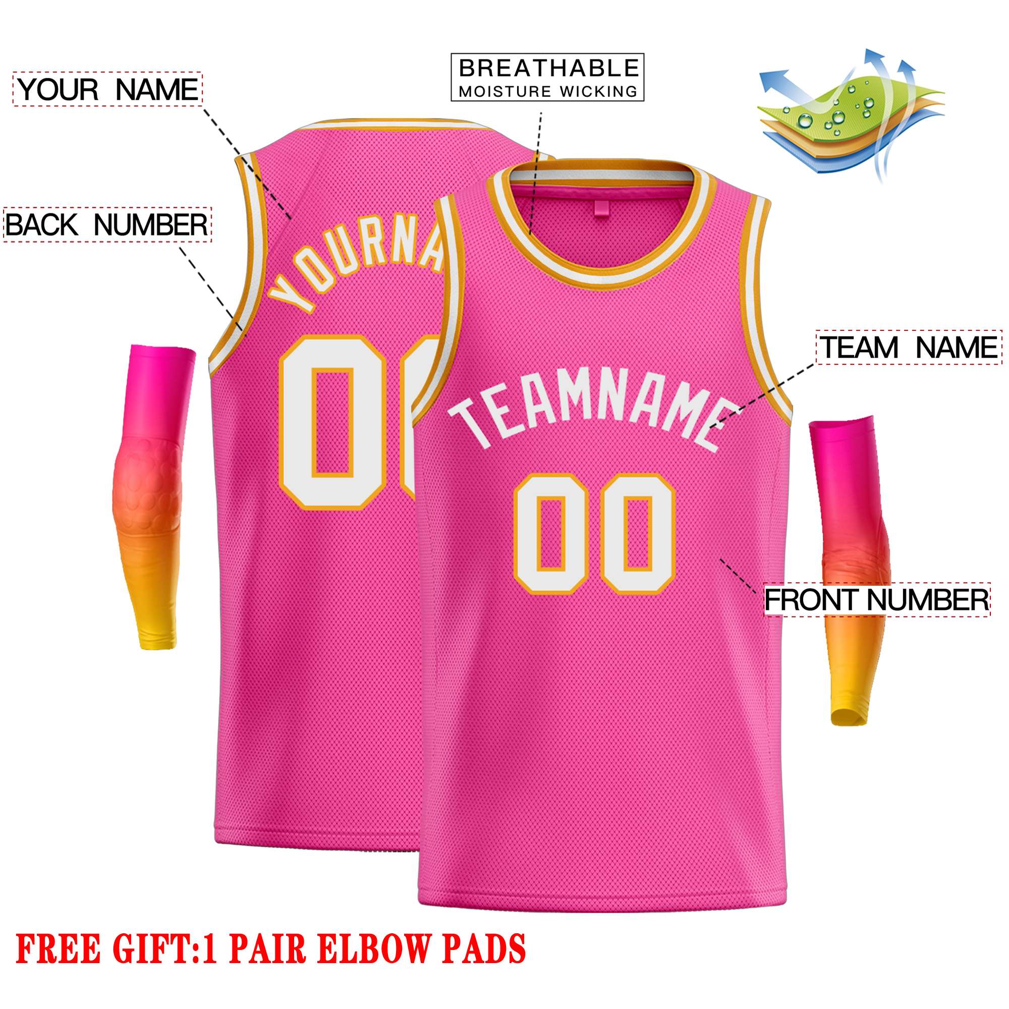 Custom Pink White Classic Tops Casual Basketball Jersey - Image 2