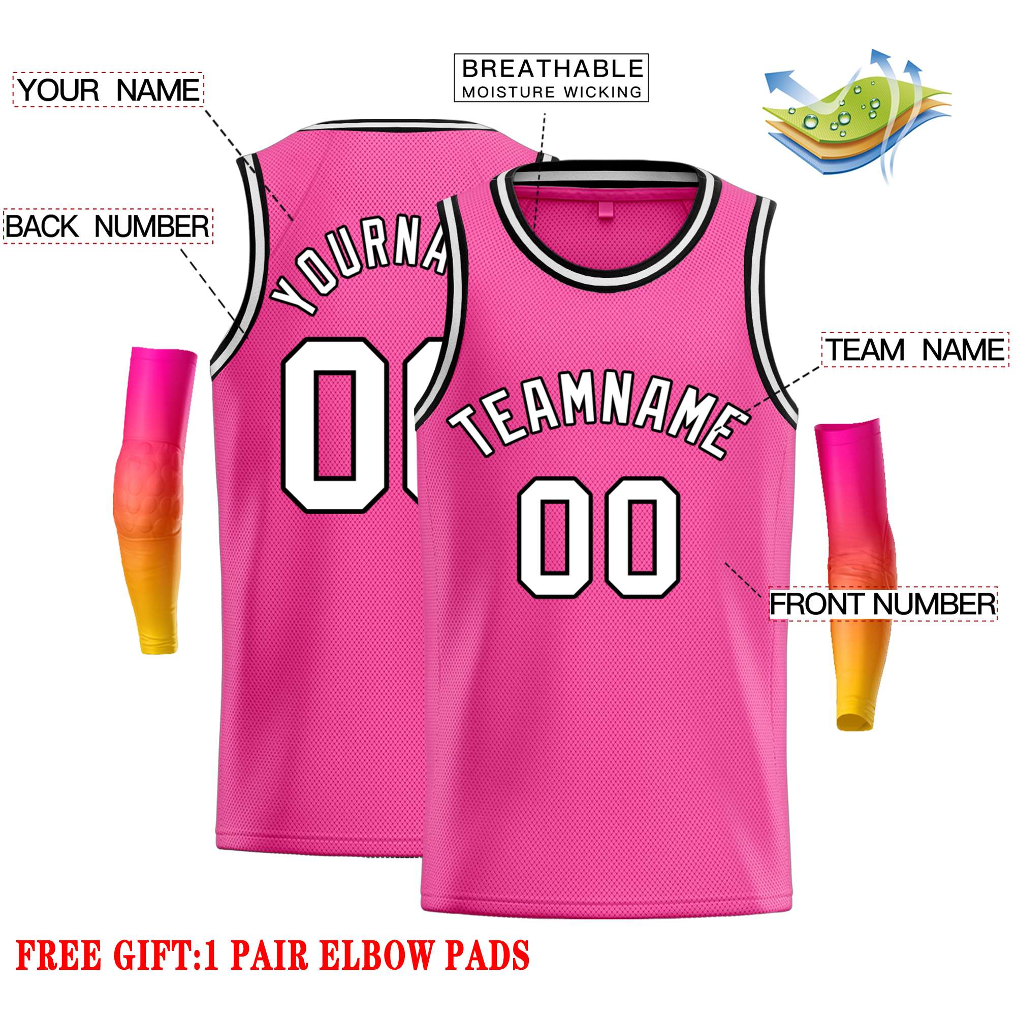 Custom Pink White-Black Classic Tops Casual Basketball Jersey - Image 2