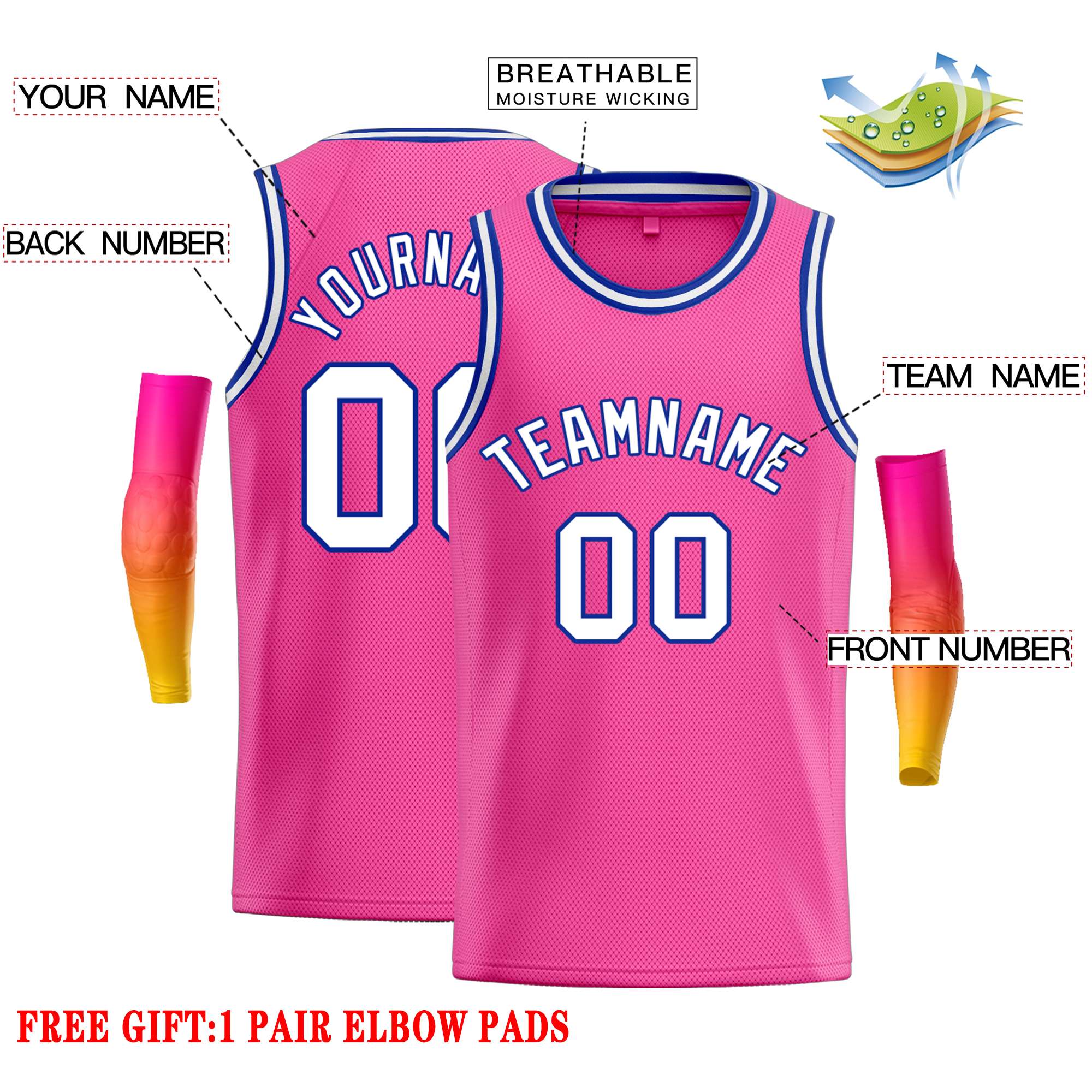 Custom Pink White-Royal Classic Tops Casual Basketball Jersey - Image 2