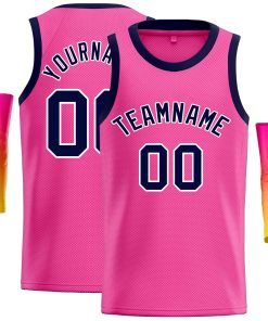 Custom Pink Navy-Yellow Classic Tops Casual Basketball Jersey