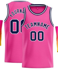 Custom Pink Navy-White Classic Tops Casual Basketball Jersey
