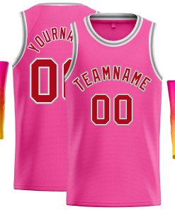 Custom Pink Red-White Classic Tops Casual Basketball Jersey