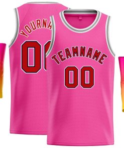 Custom Pink Red-Black Classic Tops Casual Basketball Jersey