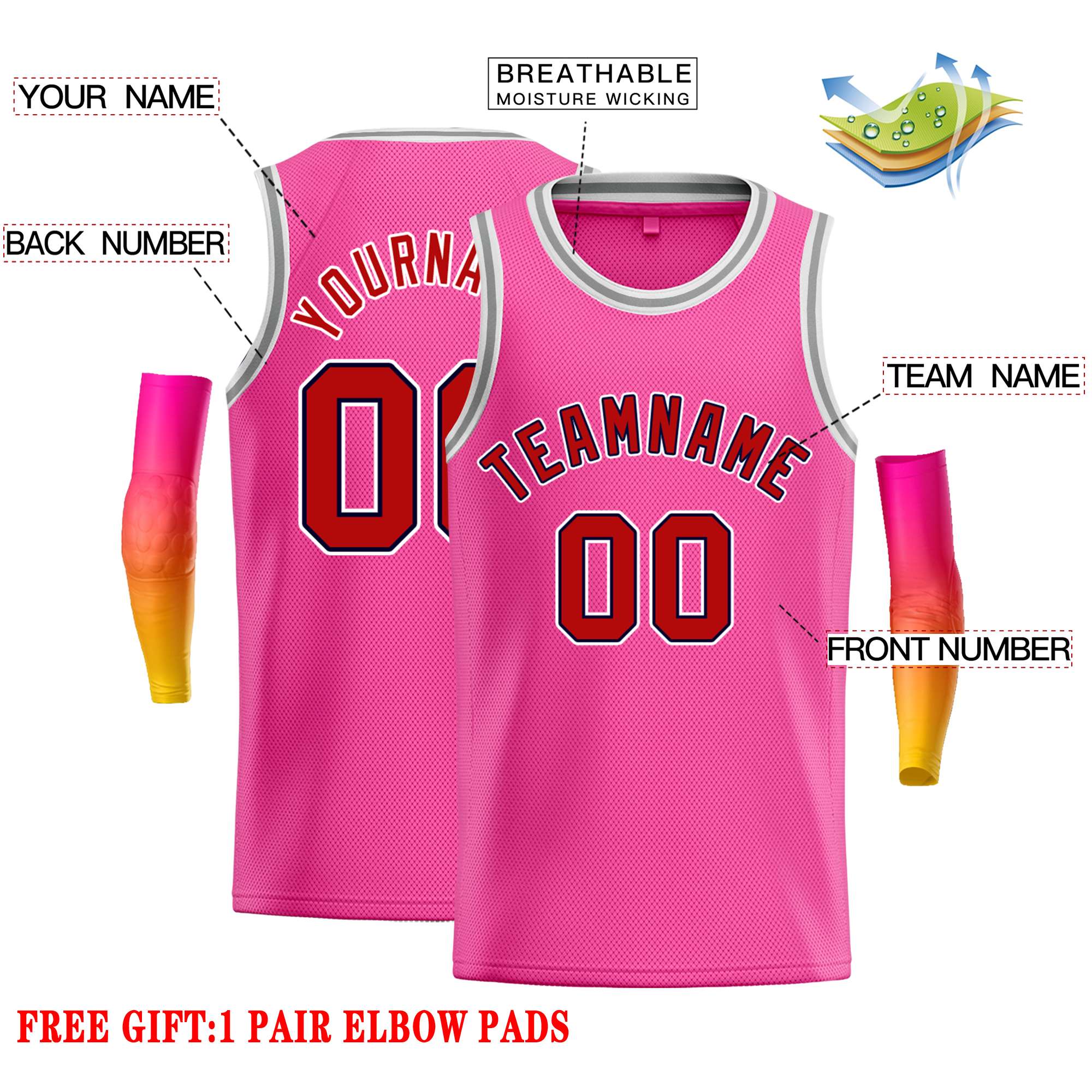 Custom Pink Red-Black Classic Tops Casual Basketball Jersey - Image 2