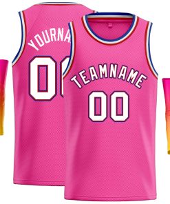 Custom Pink White-Red Classic Tops Casual Basketball Jersey