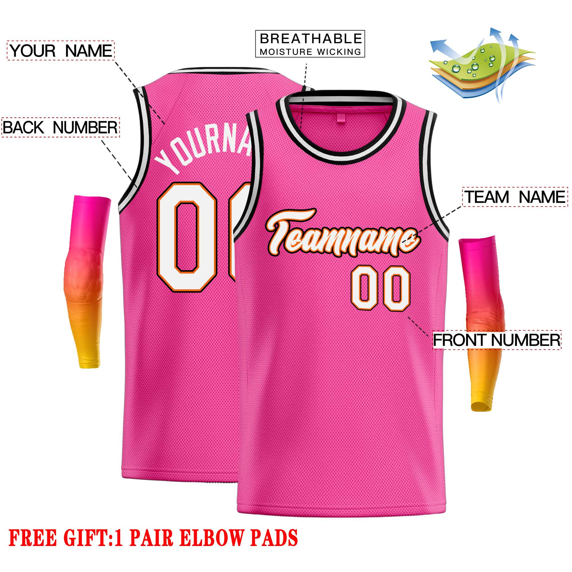 Custom Pink White-Orange Classic Tops Casual Basketball Jersey - Image 2