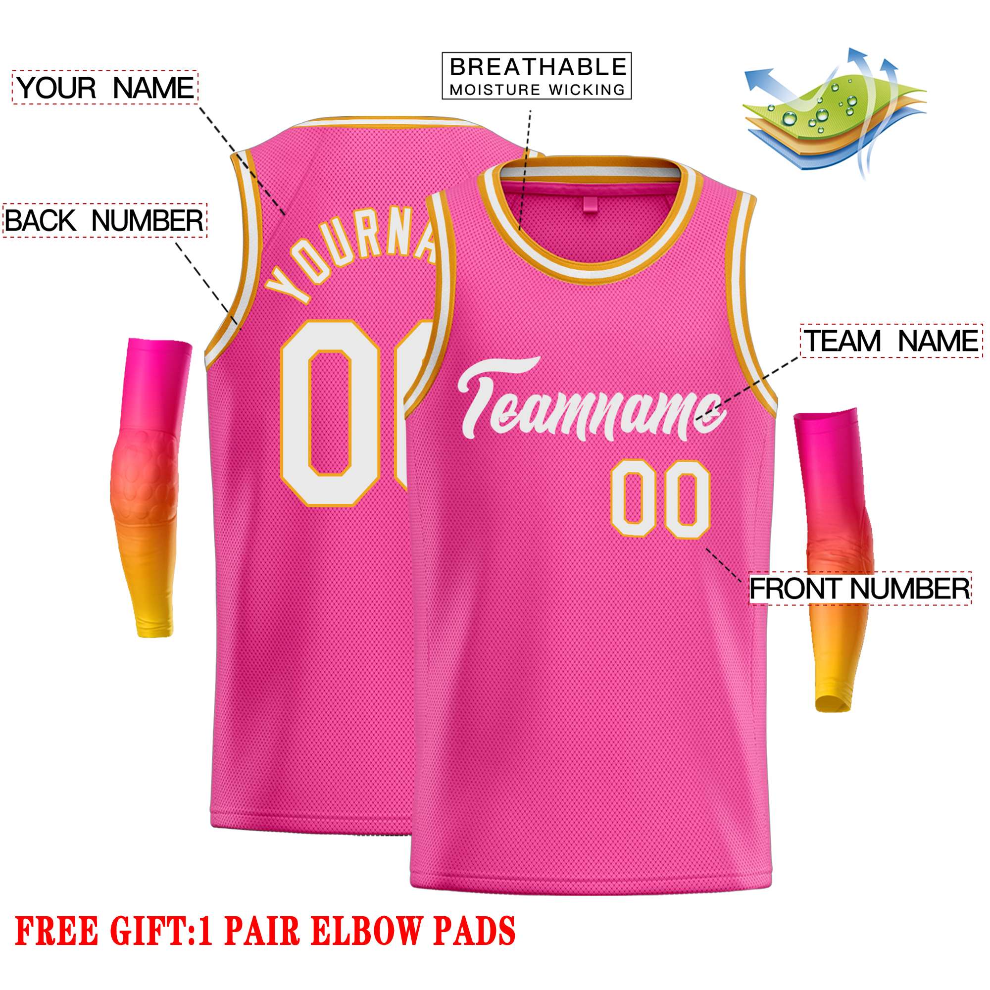 Custom Pink White Classic Tops Casual Basketball Jersey - Image 2