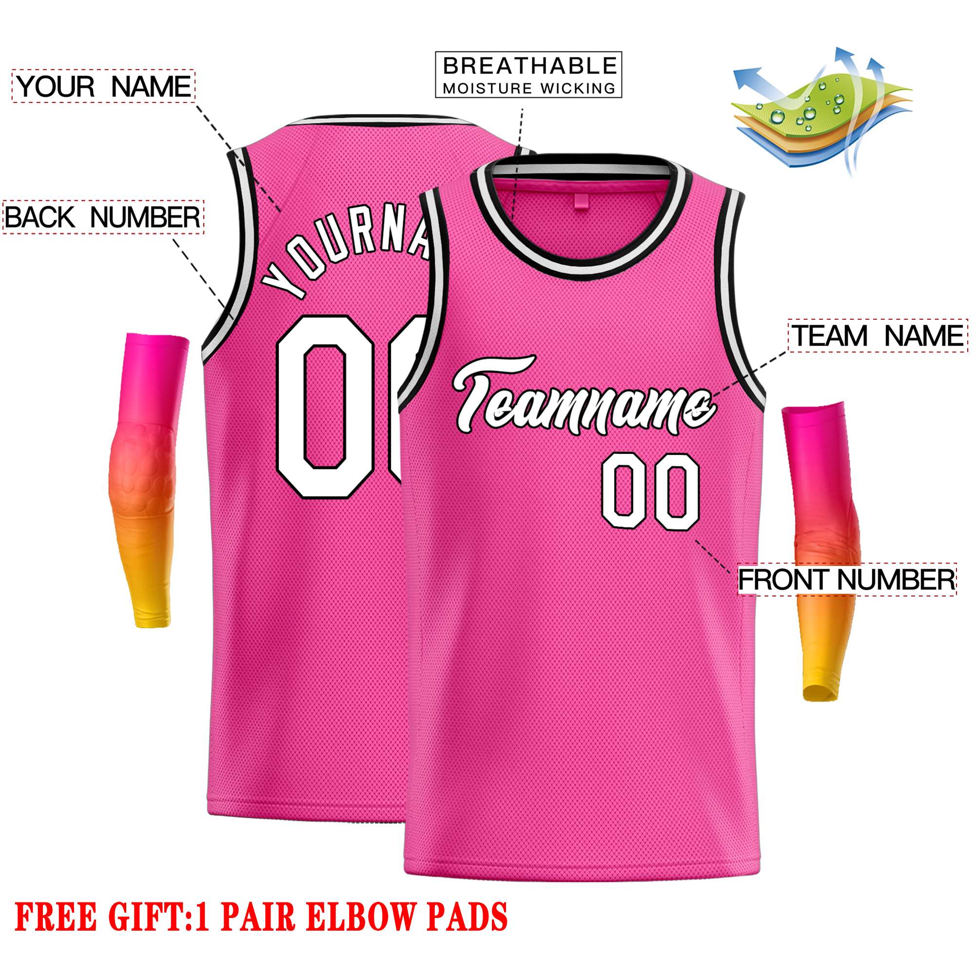Custom Pink White-Black Classic Tops Casual Basketball Jersey - Image 2