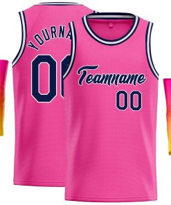 Custom Pink Navy-White Classic Tops Casual Basketball Jersey