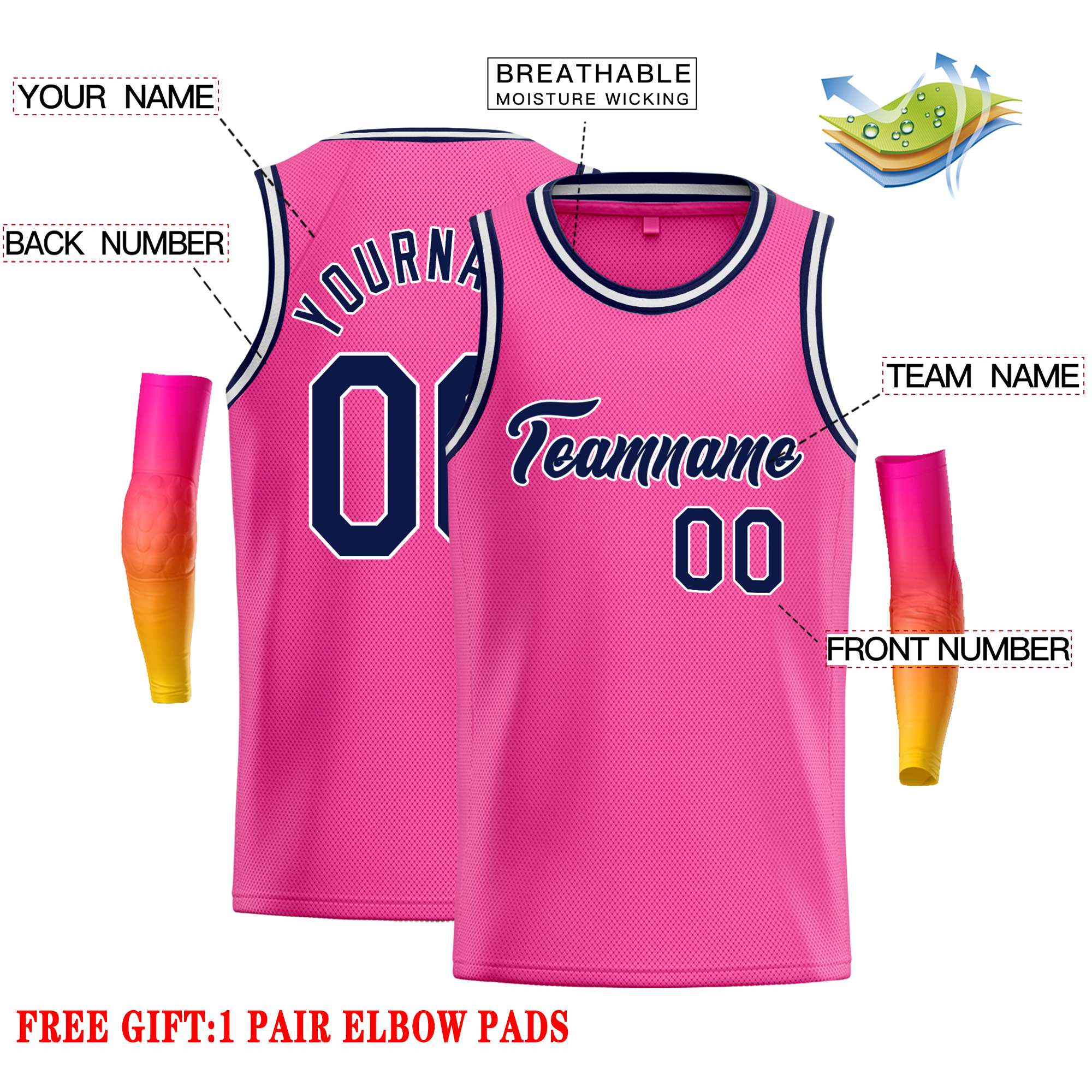 Custom Pink Navy-White Classic Tops Casual Basketball Jersey - Image 2