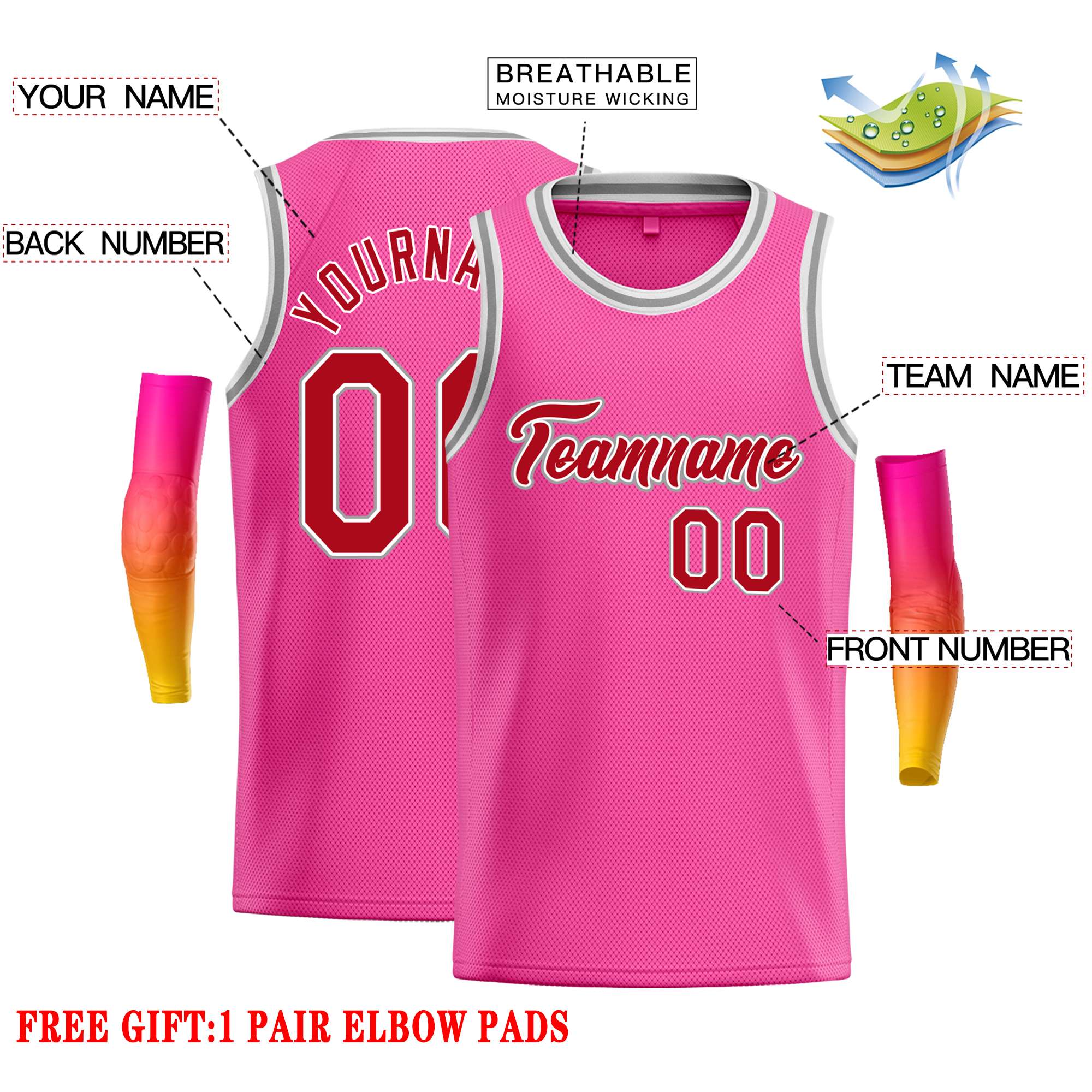 Custom Pink Red-White Classic Tops Casual Basketball Jersey - Image 2
