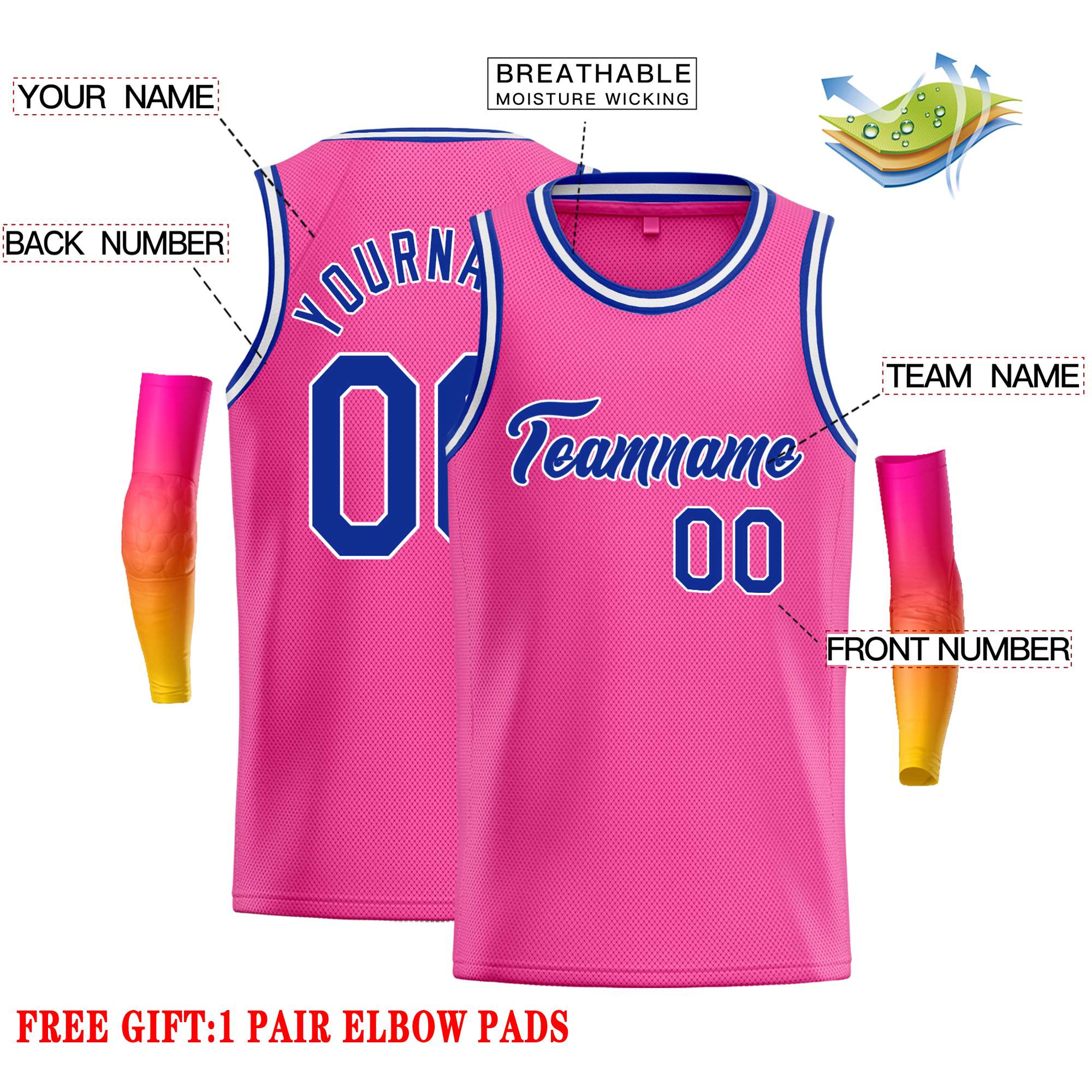 Custom Pink Royal-White Classic Tops Casual Basketball Jersey - Image 2