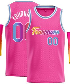 Custom Pink Yellow-White Classic Tops Casual Basketball Jersey