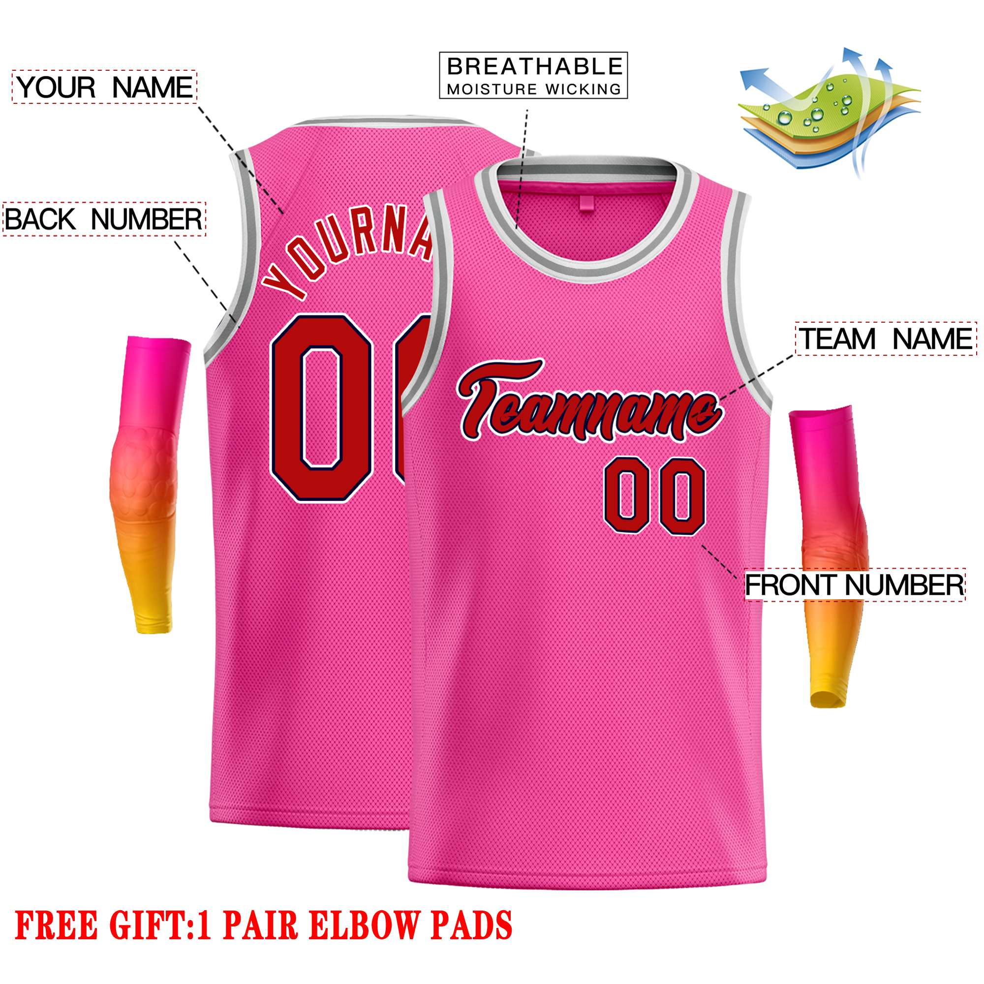 Custom Pink Red-Black Classic Tops Casual Basketball Jersey - Image 2