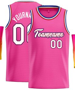 Custom Pink White-Red Classic Tops Casual Basketball Jersey