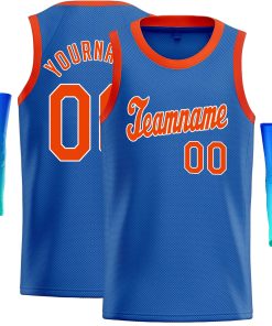 Custom Blue Orange-White Classic Tops Casual Basketball Jersey