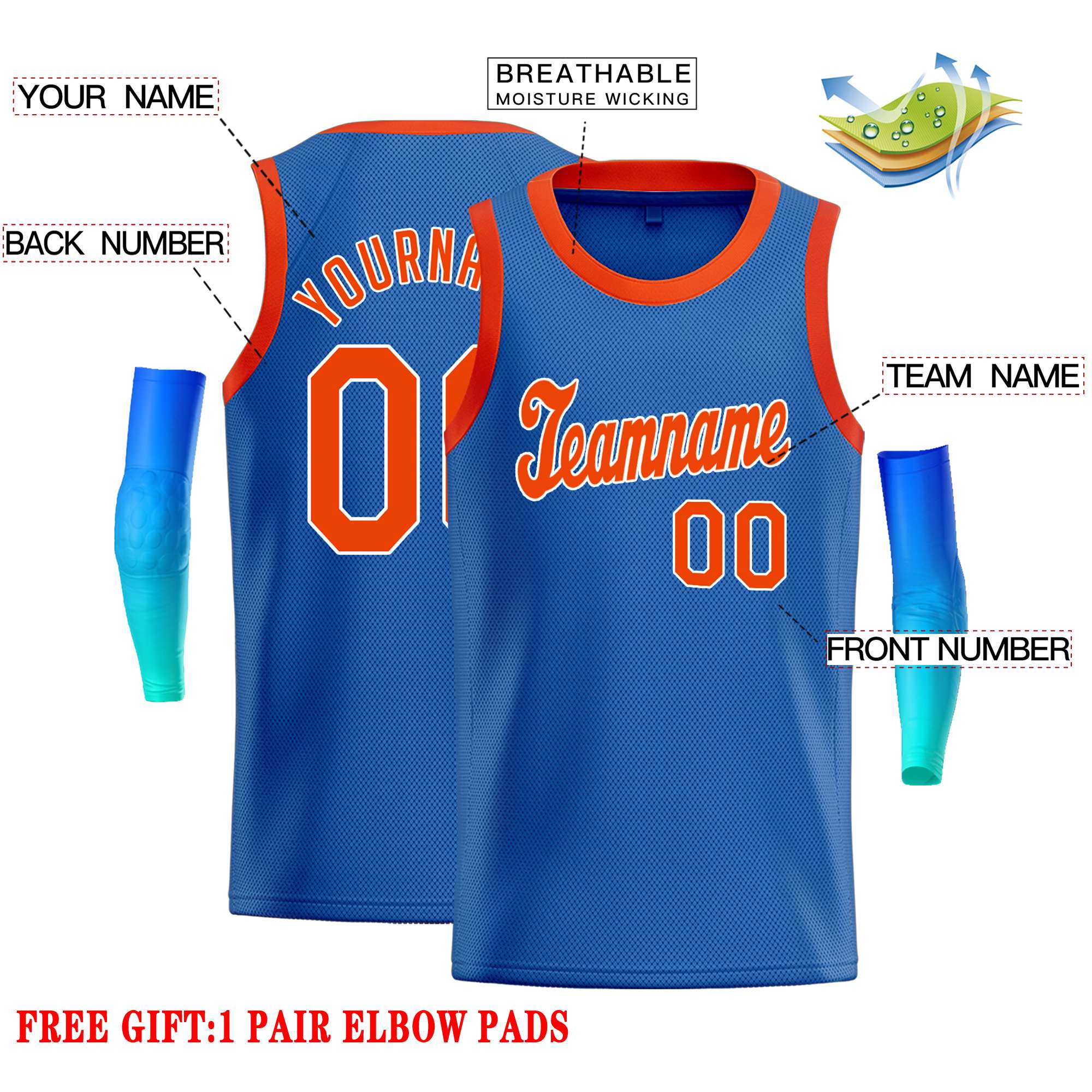 Custom Blue Orange-White Classic Tops Casual Basketball Jersey - Image 2