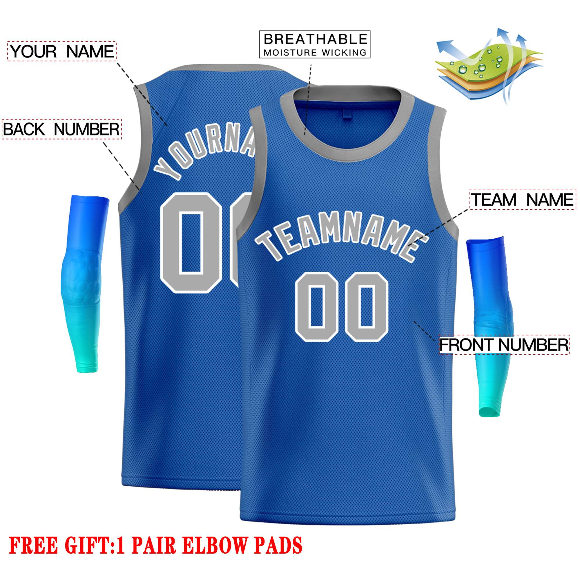 Custom Blue Gray-White Classic Tops Casual Basketball Jersey - Image 2