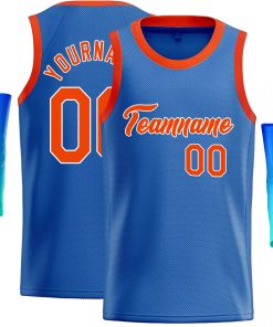 Custom Blue Orange-White Classic Tops Casual Basketball Jersey