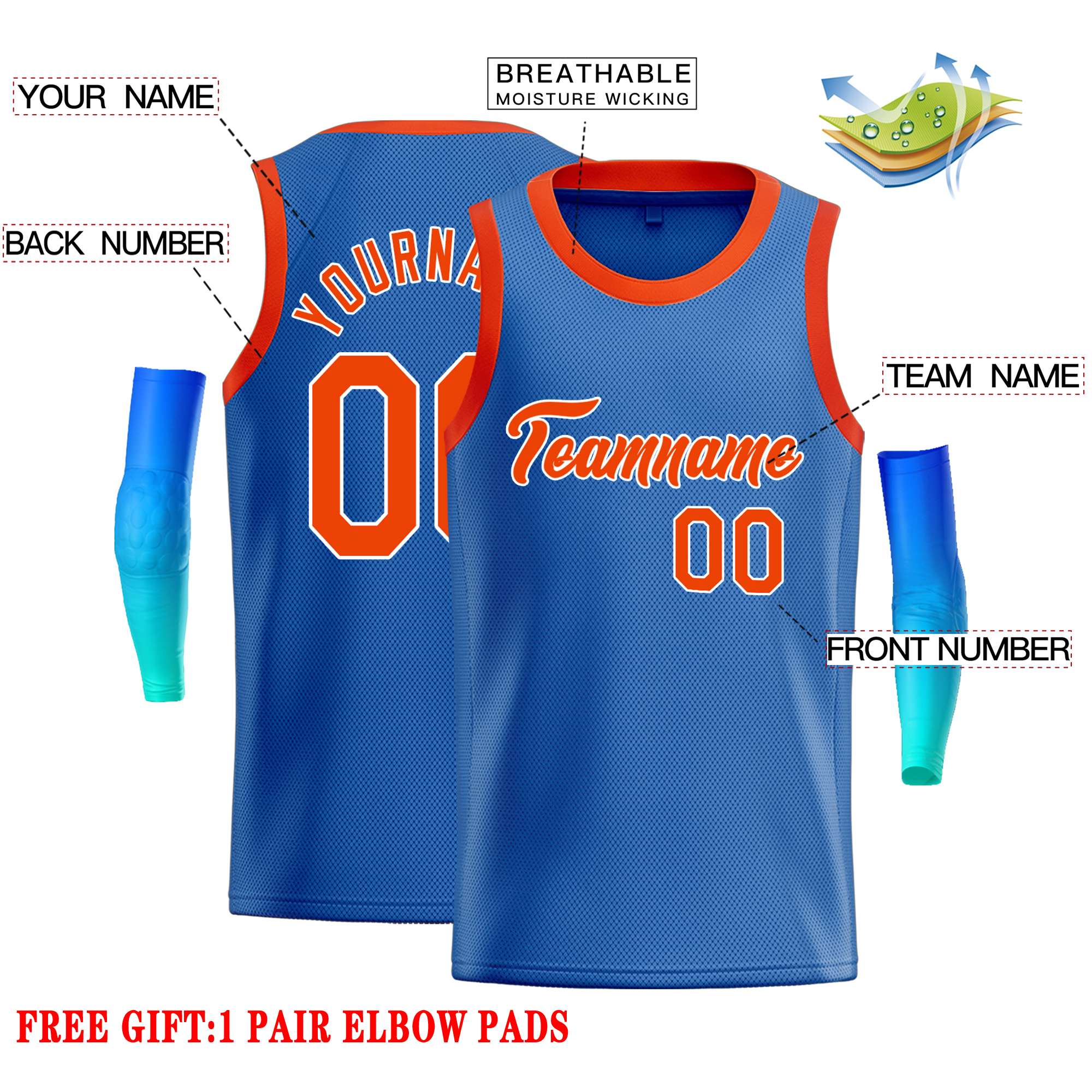 Custom Blue Orange-White Classic Tops Casual Basketball Jersey - Image 2