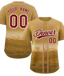 Custom Old Gold Crimson-Khaki Denver City Connect Baseball Jersey