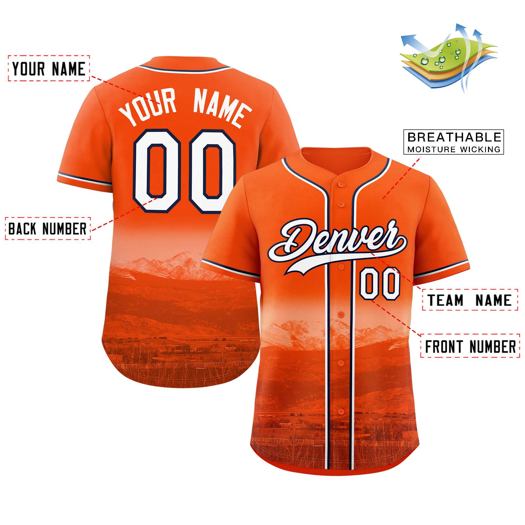 Custom Orange White-Navy Denver City Connect Baseball Jersey - Image 2