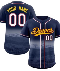 Custom Navy Yellow-Crimson Denver City Connect Baseball Jersey