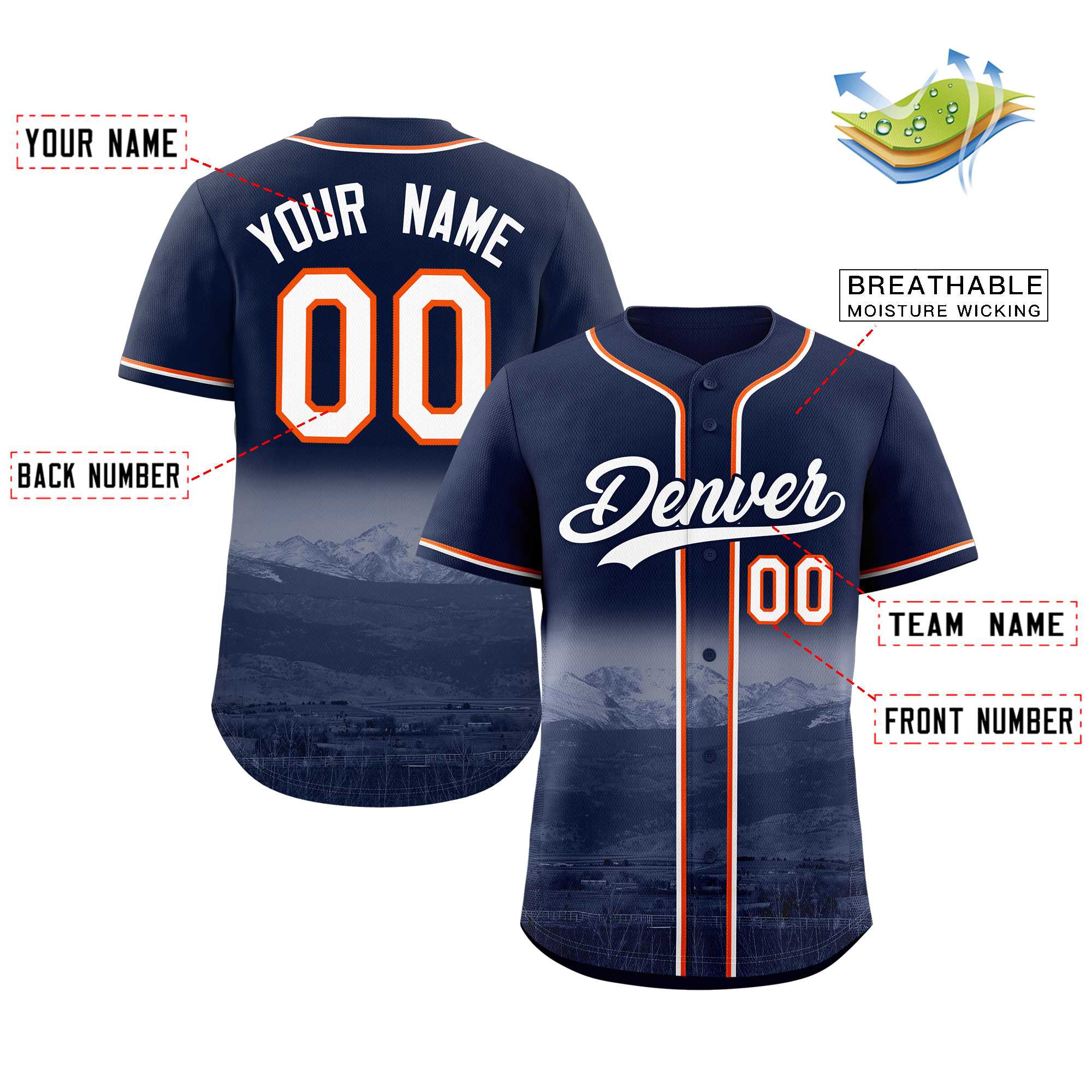Custom Navy White-Navy Denver City Connect Baseball Jersey - Image 2