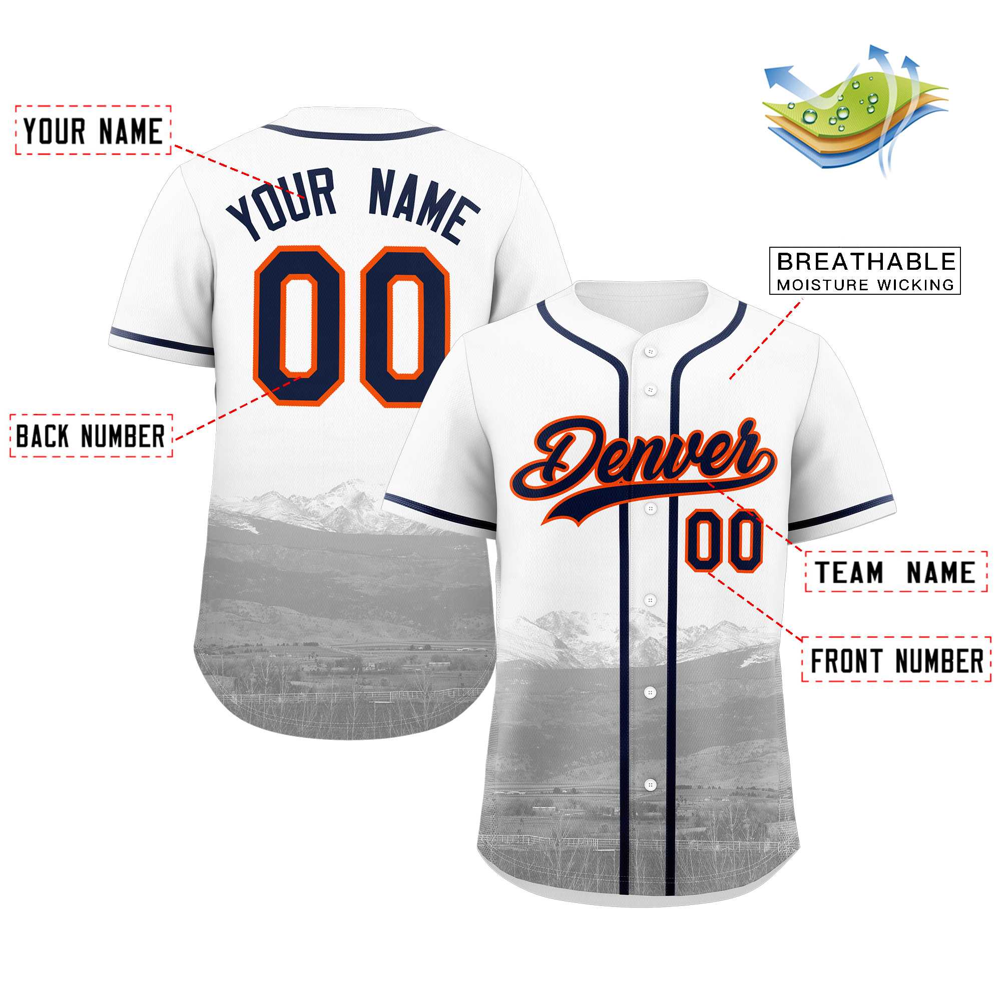 Custom White Navy-Orange Denver City Connect Baseball Jersey - Image 2